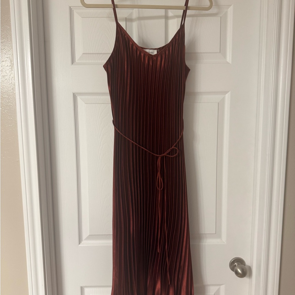Bohme Rust Pleated Midi Dress